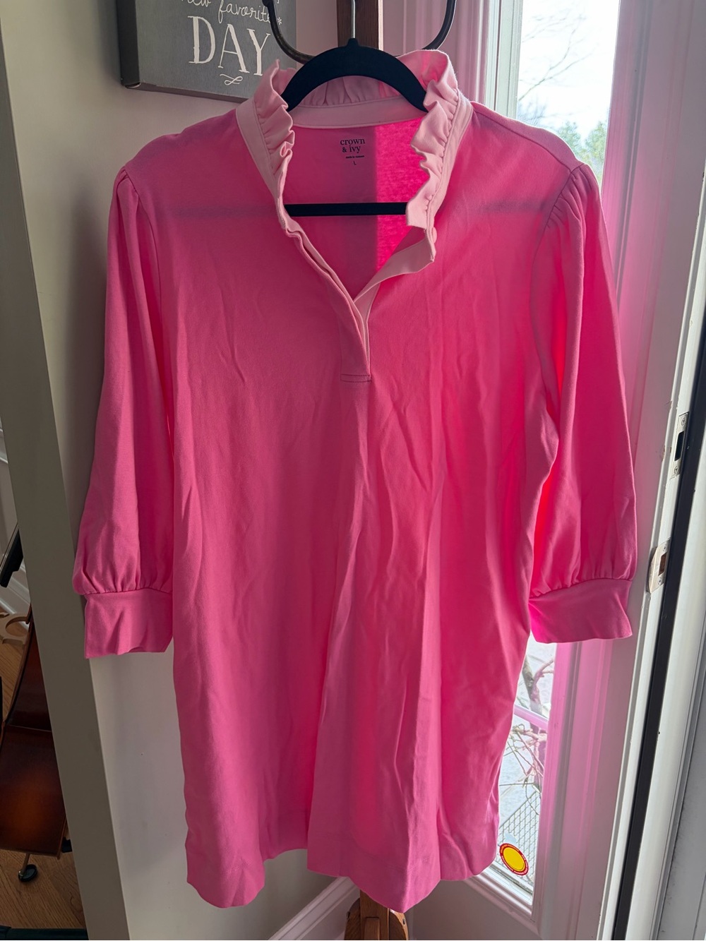 crown & ivy Pink Ruffle Collar Tunic Dress Large AdoRable